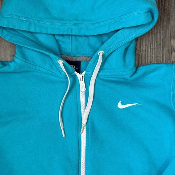 Nike Women's Zip Up Hoodie Aqua Blue Size M Swoosh Logo Cotton Blend - Picture 3 of 6